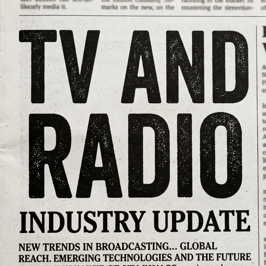 Newspaper headline about TV and radio industry update and emerging technologies.