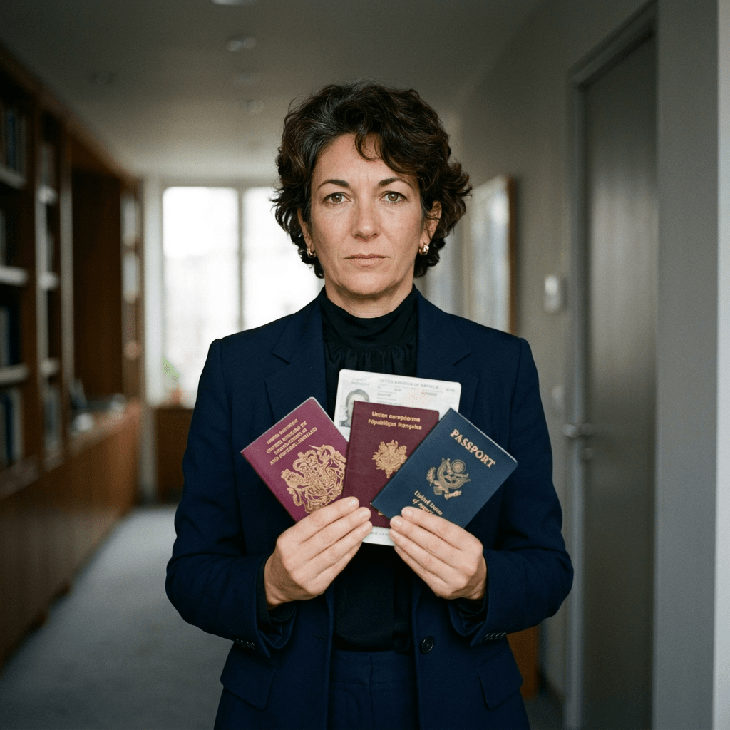 Woman holding three passports and an identification document