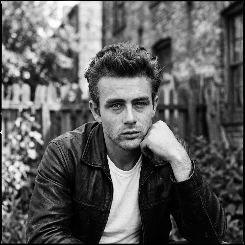 Man in leather jacket resting his chin on his hand outdoors