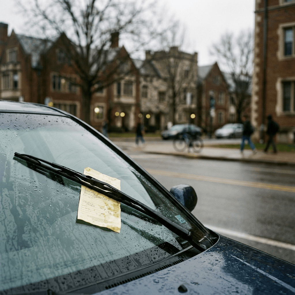 Traffic citation beneath windshield wiper